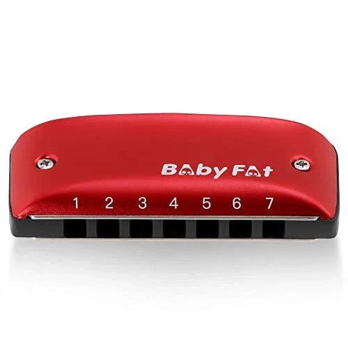 Red Baby Fat harmonica with numbered holes, ideal for beginners and pros